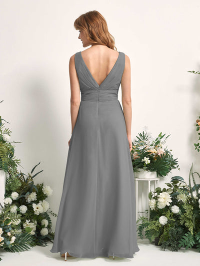 Carlyna Mollie A-Line Steel Gray Bridesmaid Dress Maxi Sleeveless V-Neck Dress #color_steel-gray