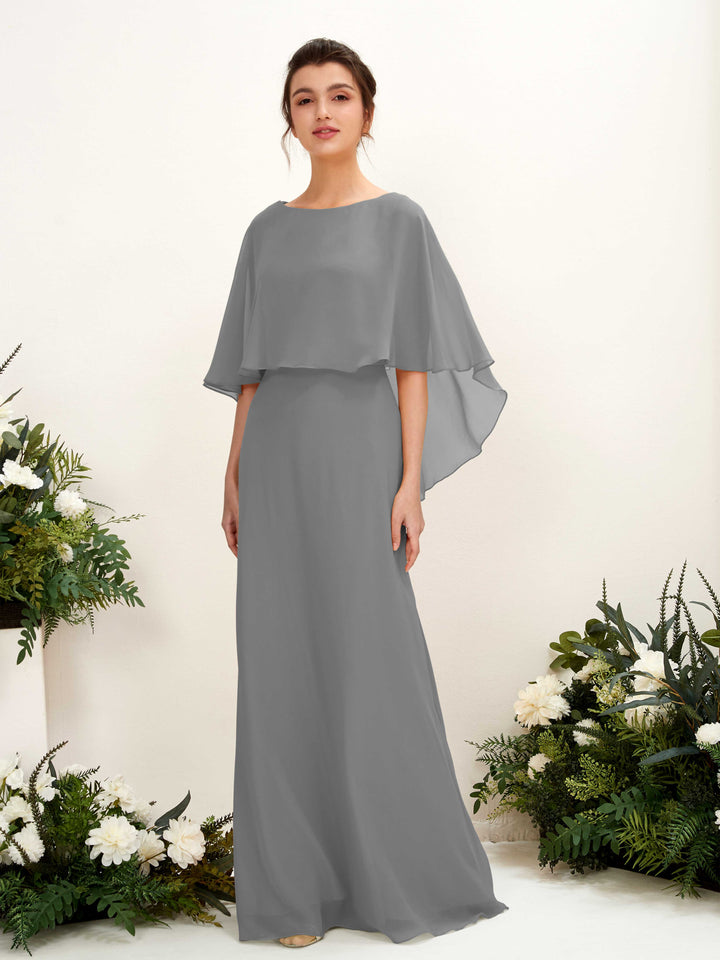 A-line Bateau Sleeveless Chiffon Bridesmaid Dress - Steel Gray (81222020)