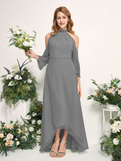 Carlyna Maxine A-Line Steel Gray Bridesmaid Dress Maxi Sleeveless Round Neck Dress #color_steel-gray