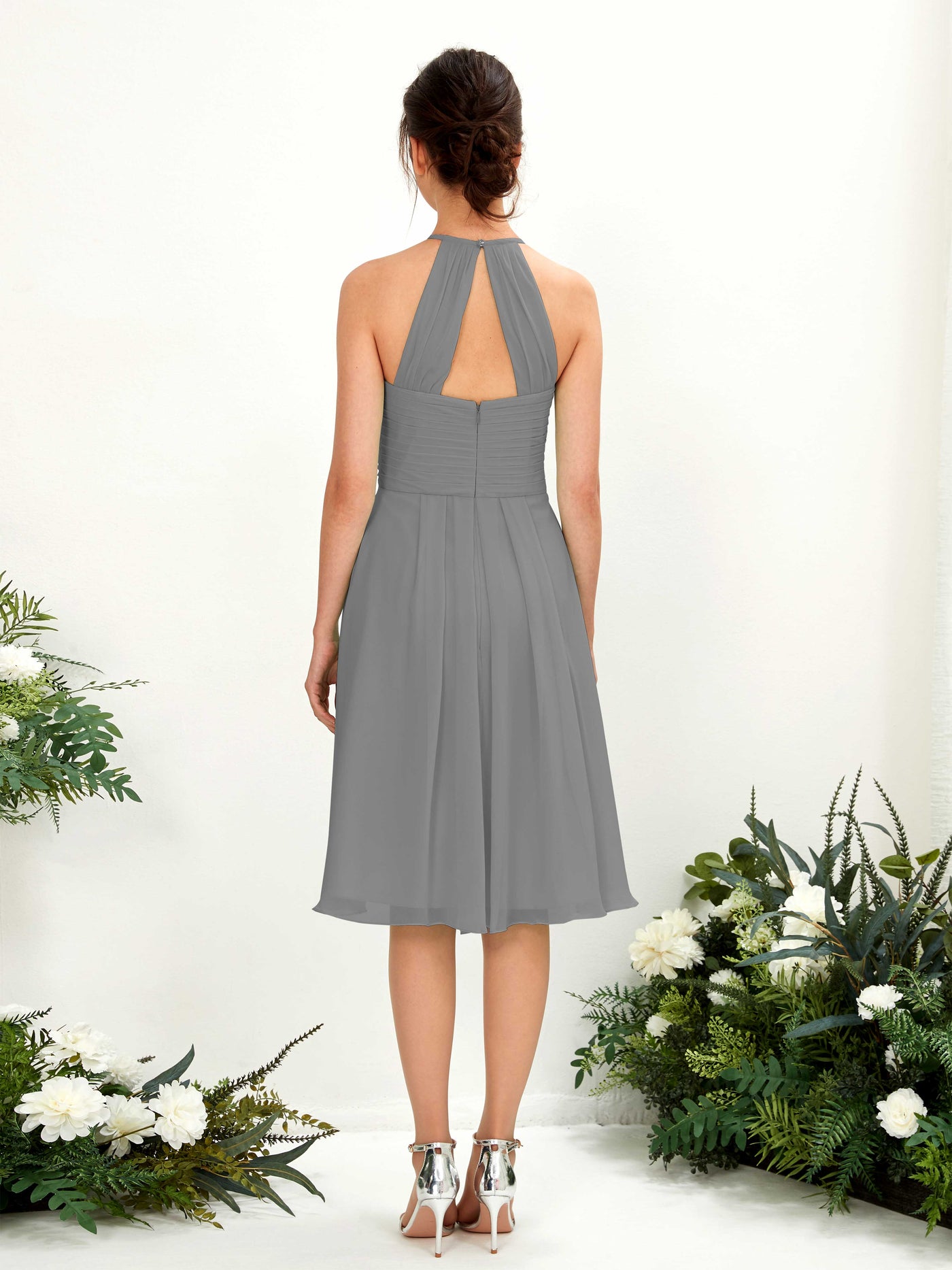A-line Halter Sleeveless Chiffon Bridesmaid Dress - Steel Gray (81220420)#color_steel-gray