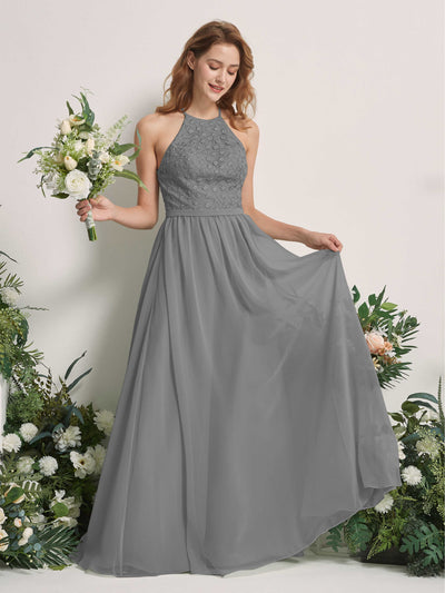 Carlyna Denise A-Line Steel Gray Embroidered Bridesmaid Dress Maxi Sleeveless Round Neck Dress Front View #color_steel-gray