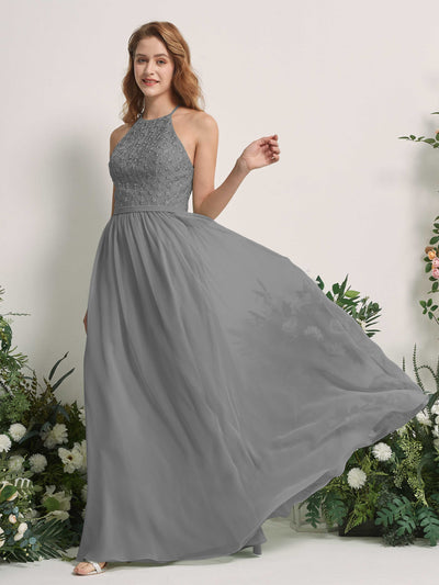 Carlyna Denise A-Line Steel Gray Embroidered Bridesmaid Dress Maxi Sleeveless Round Neck Dress Side View 2 #color_steel-gray