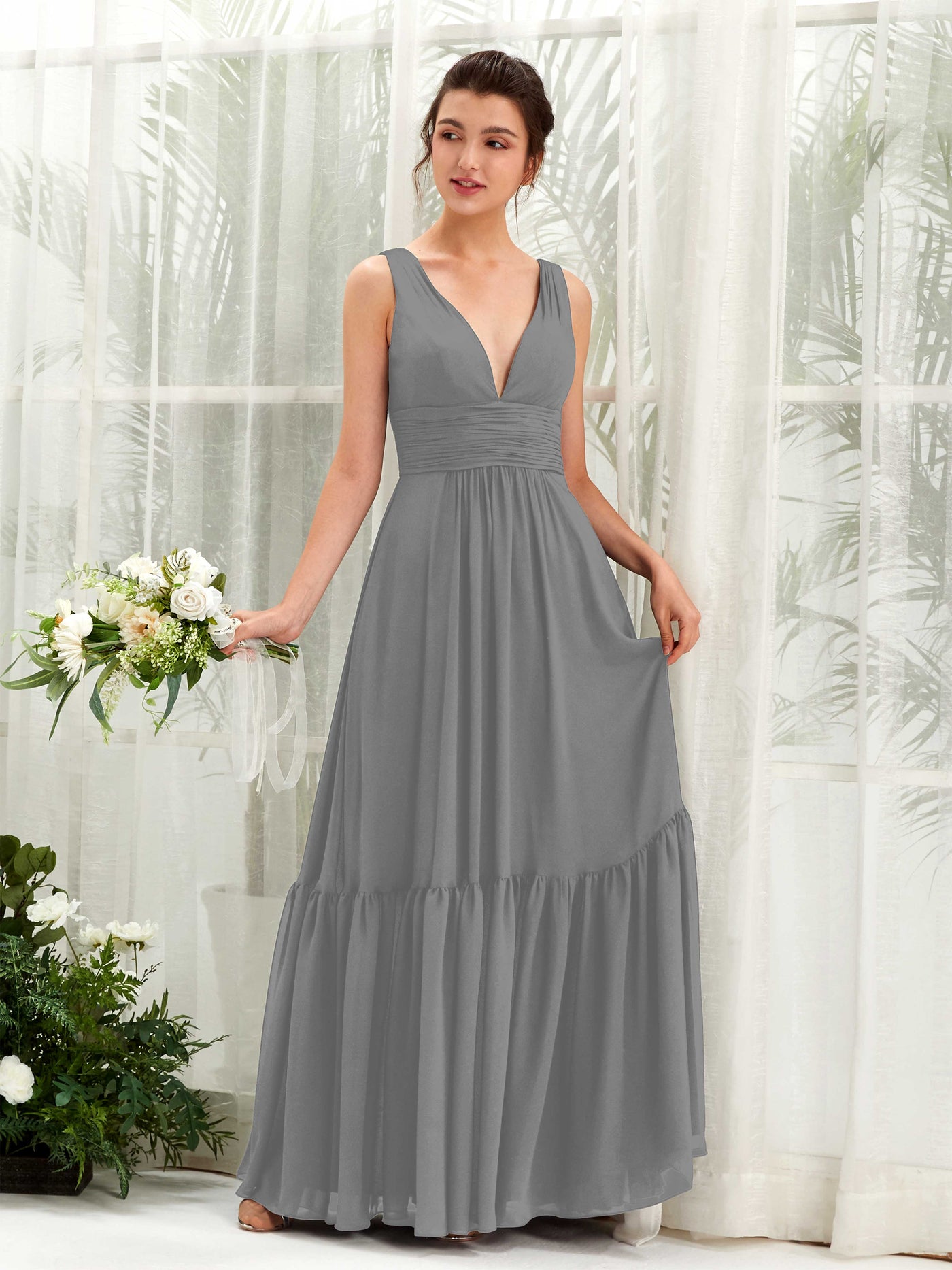 A-line Maternity Straps Sleeveless Chiffon Bridesmaid Dress - Steel Gray (80223720)#color_steel-gray