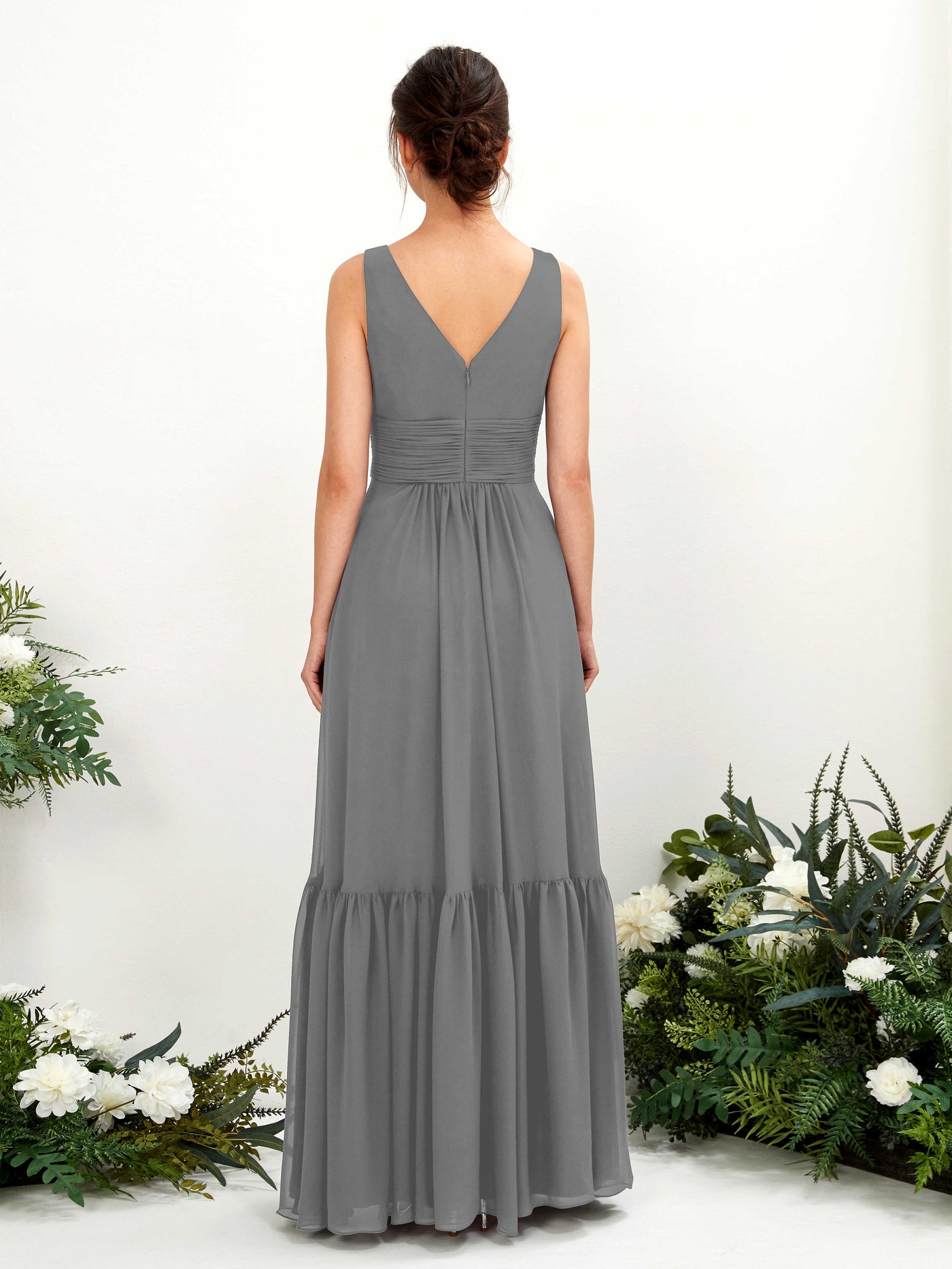 A-line Maternity Straps Sleeveless Chiffon Bridesmaid Dress - Steel Gray (80223720)#color_steel-gray