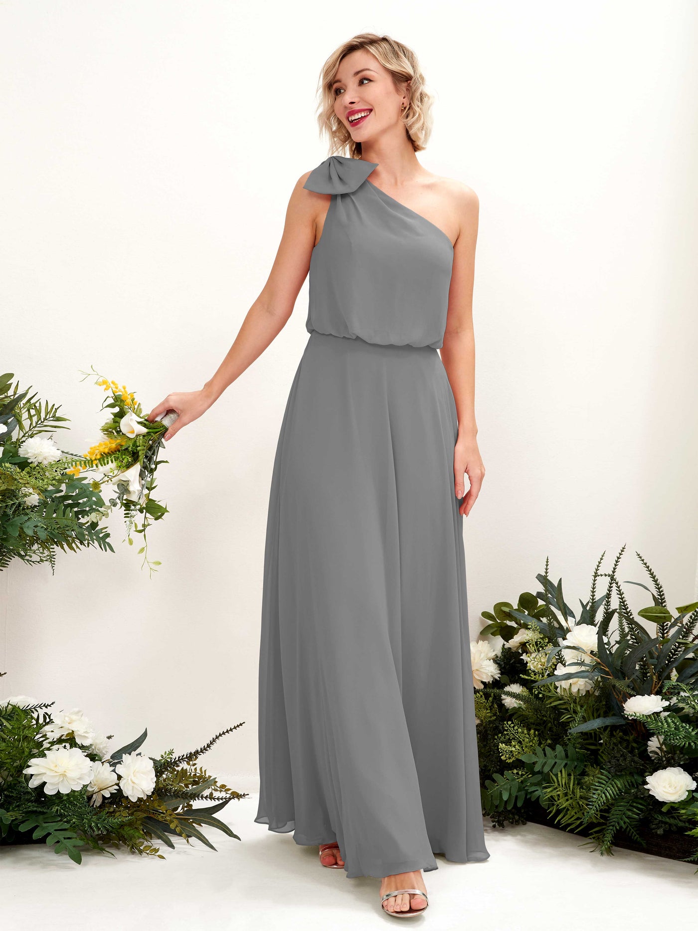 A-line One Shoulder Sleeveless Chiffon Bridesmaid Dress - Steel Gray (81225520)#color_steel-gray