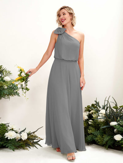 Carlyna Laurel A-Line Steel Gray Bridesmaid Dress Maxi Sleeveless One Shoulder Dress #color_steel-gray