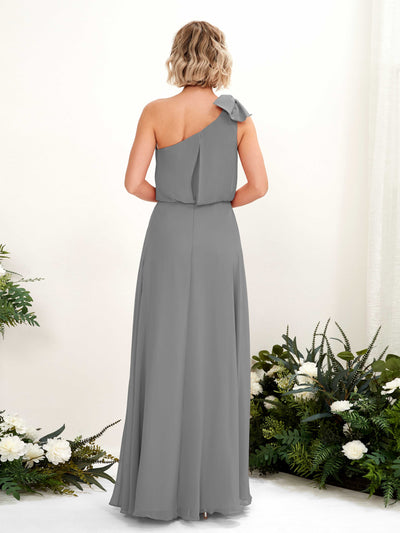Carlyna Laurel A-Line Steel Gray Bridesmaid Dress Maxi Sleeveless One Shoulder Dress #color_steel-gray