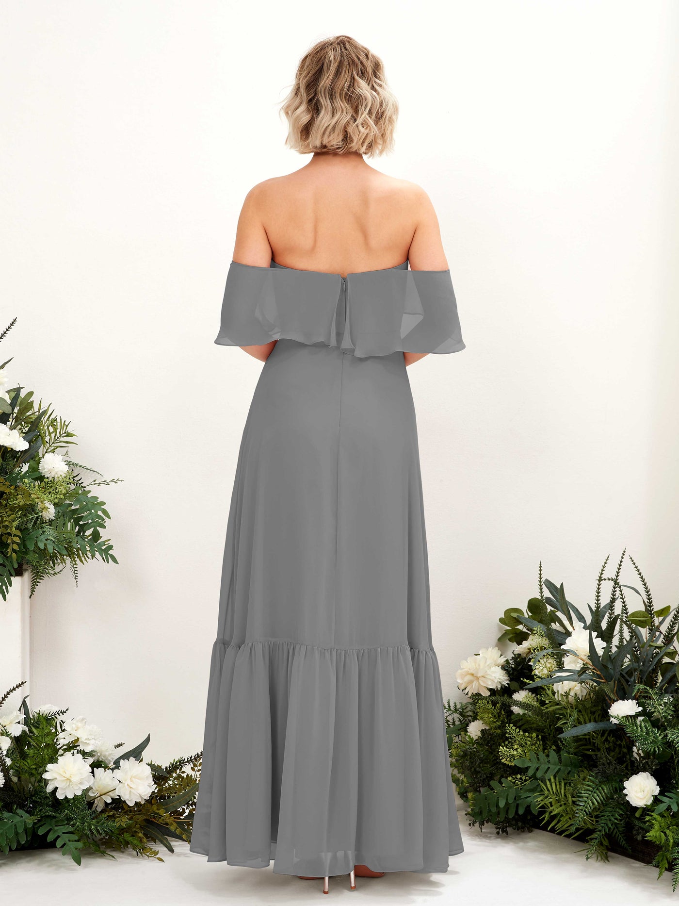 A-line Off Shoulder Chiffon Bridesmaid Dress - Steel Gray (81224520)#color_steel-gray