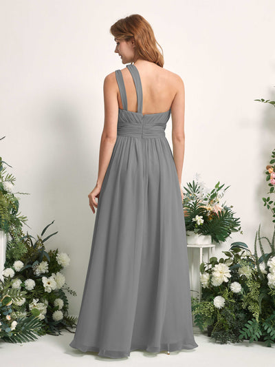 Carlyna Evelyn A-Line Steel Gray Bridesmaid Dress Maxi Sleeveless One Shoulder Dress Back View #color_steel-gray