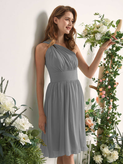 Carlyna Echo A-Line Steel Gray Bridesmaid Dress Knee-Length Sleeveless One Shoulder Dress Side View 2 #color_steel-gray