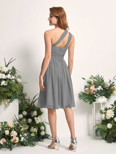 Carlyna Echo A-Line Steel Gray Bridesmaid Dress Knee-Length Sleeveless One Shoulder Dress Back View #color_steel-gray