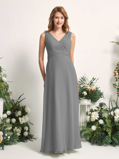 Carlyna June A-Line Steel Gray Bridesmaid Dress Maxi Sleeveless V-Neck Dress #color_steel-gray