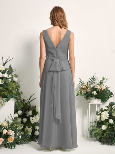 Carlyna June A-Line Steel Gray Bridesmaid Dress Maxi Sleeveless V-Neck Dress #color_steel-gray