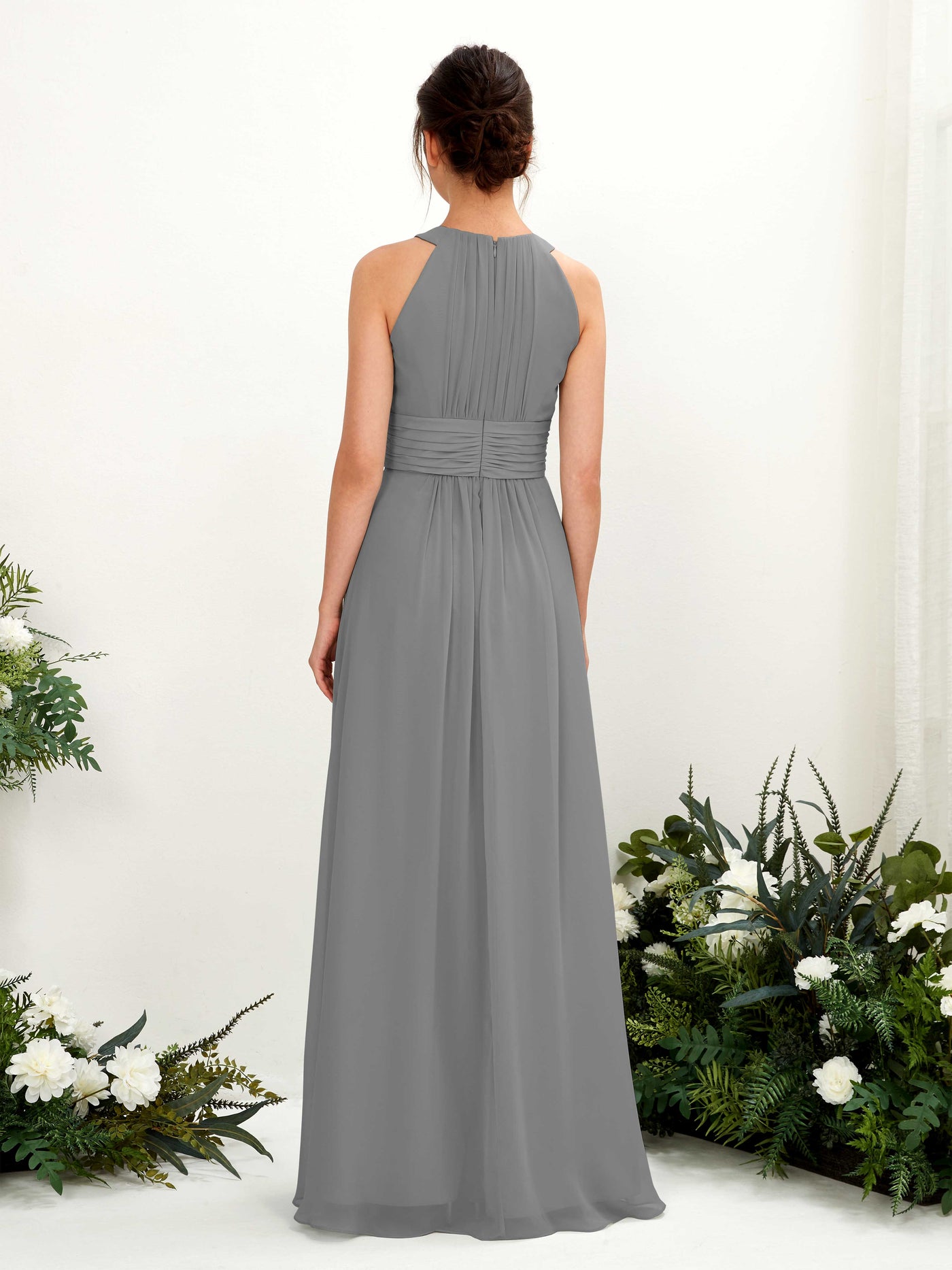 A-line Round Sleeveless Chiffon Bridesmaid Dress - Steel Gray (81221520)#color_steel-gray