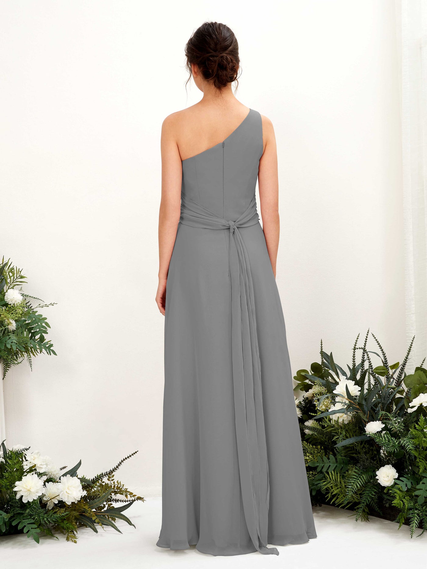 A-line One Shoulder Sleeveless Bridesmaid Dress - Steel Gray (81224720)#color_steel-gray