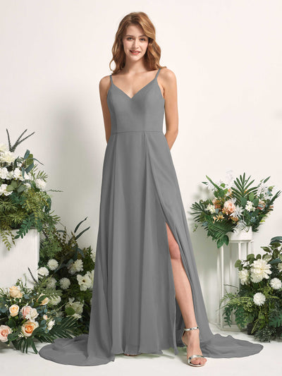 Carlyna Marcia A-Line Steel Gray Bridesmaid Dress Maxi Sleeveless V-Neck Dress #color_steel-gray