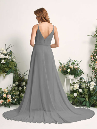 Carlyna Marcia A-Line Steel Gray Bridesmaid Dress Maxi Sleeveless V-Neck Dress #color_steel-gray