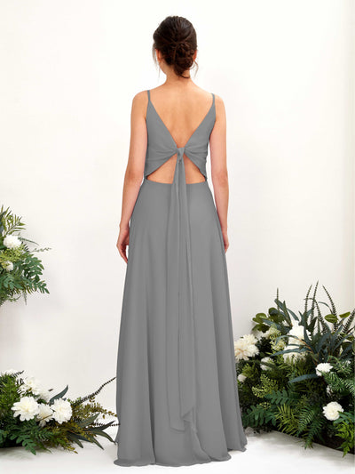 Carlyna Elsa A-Line Steel Gray Bridesmaid Dress Maxi Sleeveless V-Neck Dress Back View #color_steel-gray