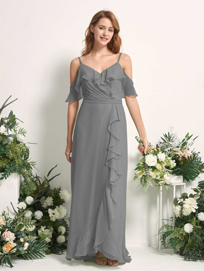Carlyna Yvette A-Line Steel Gray Bridesmaid Dress Maxi Sleeveless V-Neck Dress #color_steel-gray