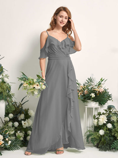 Carlyna Yvette A-Line Steel Gray Bridesmaid Dress Maxi Sleeveless V-Neck Dress #color_steel-gray
