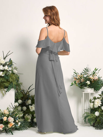 Carlyna Yvette A-Line Steel Gray Bridesmaid Dress Maxi Sleeveless V-Neck Dress #color_steel-gray