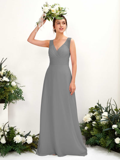 Carlyna Karen A-Line Steel Gray Bridesmaid Dress Maxi Sleeveless V-Neck Dress #color_steel-gray