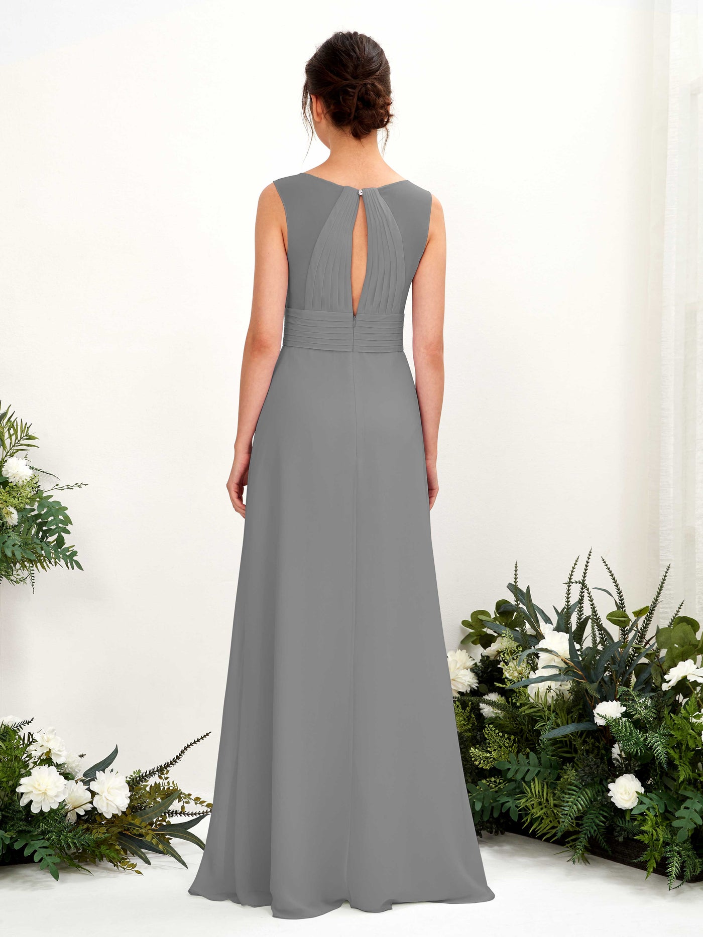 A-line V-neck Sleeveless Chiffon Bridesmaid Dress - Steel Gray (81220920)#color_steel-gray