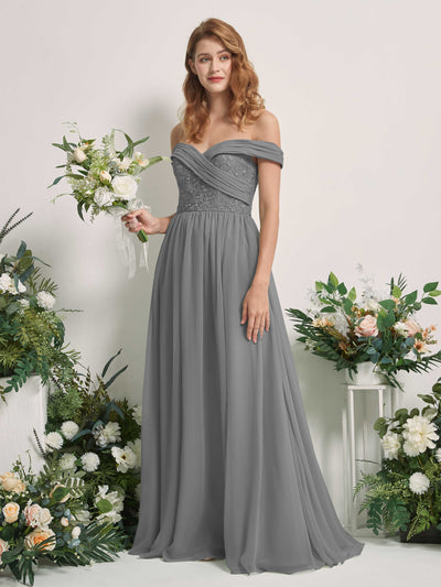 Carlyna Leona A-Line Steel Gray Embroidered Bridesmaid Dress Maxi Sleeveless Sweetheart Dress #color_steel-gray