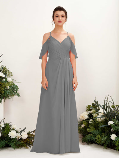 Carlyna Orlane A-Line Steel Gray Bridesmaid Dress Maxi Sleeveless V-Neck Dress #color_steel-gray