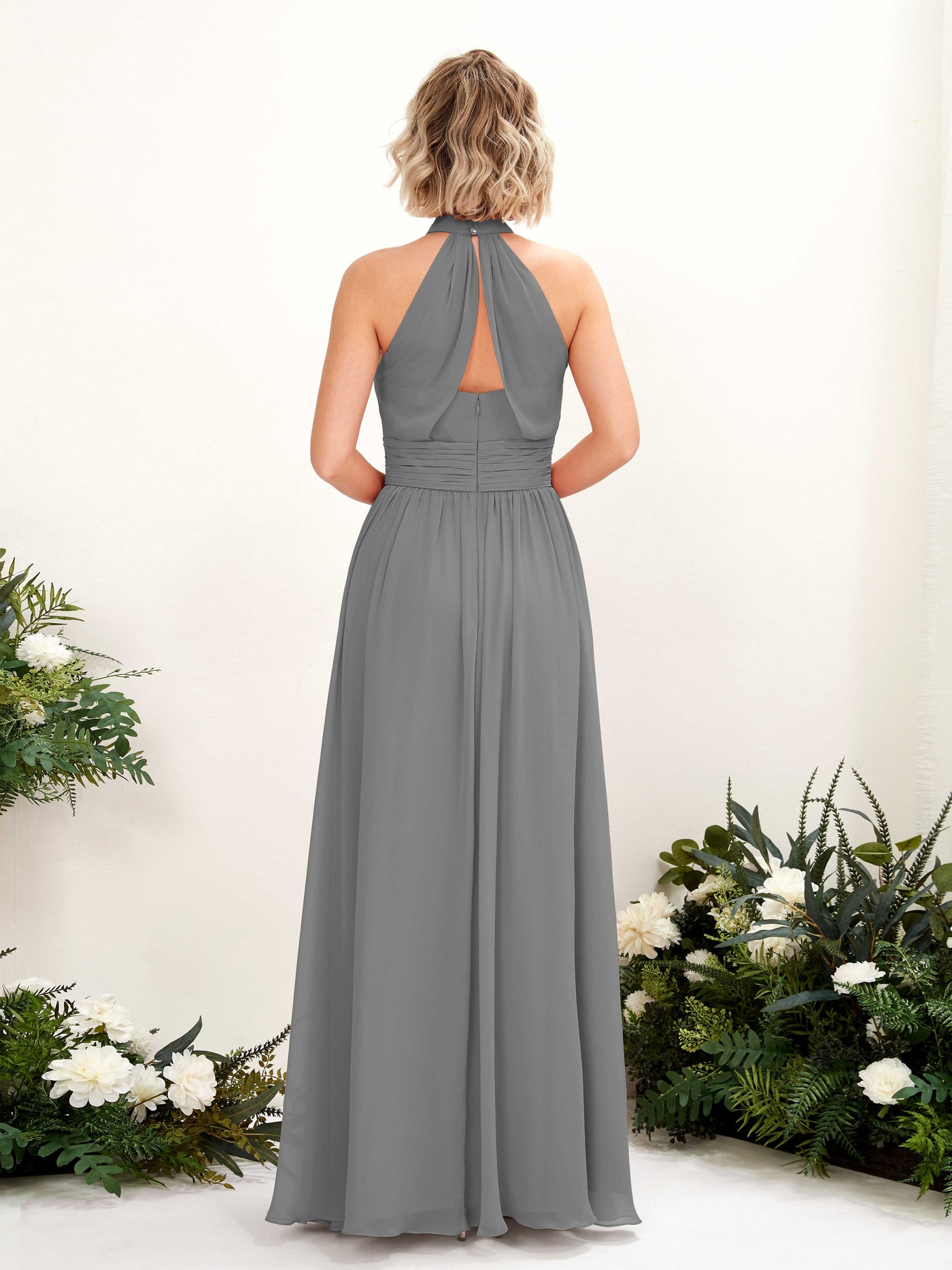 Ball Gown Halter Sleeveless Chiffon Bridesmaid Dress - Steel Gray (81225320)#color_steel-gray