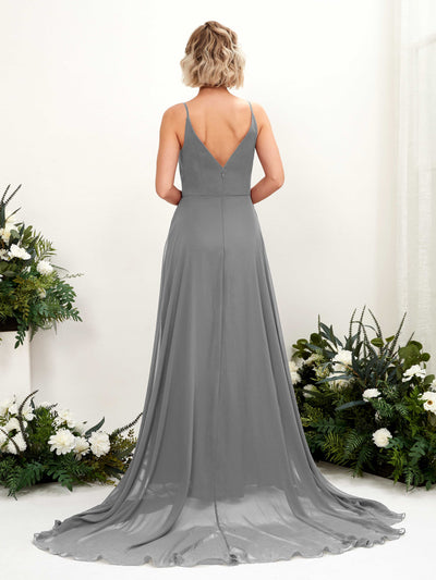 Carlyna Mana A-Line Steel Gray Bridesmaid Dress Maxi Sleeveless V-Neck Dress #color_steel-gray