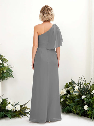 Carlyna Brook A-Line Steel Gray Bridesmaid Dress Maxi Sleeveless One Shoulder Dress Back View #color_steel-gray