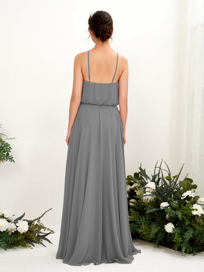 Carlyna Alva A-Line Steel Gray Bridesmaid Dress Maxi Sleeveless Halter Dress Back View #color_steel-gray