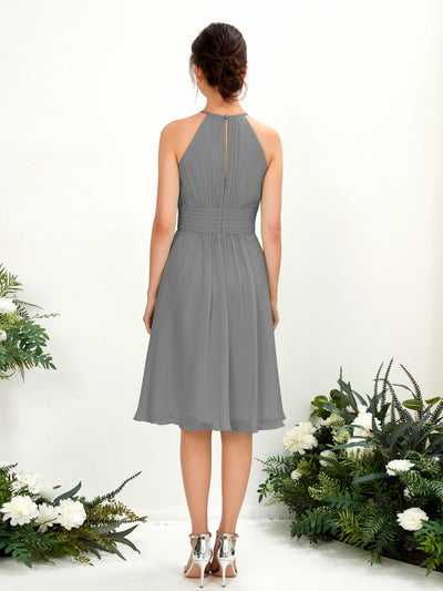 Carlyna Cathie A-Line Steel Gray Bridesmaid Dress Knee-Length Sleeveless Round Neck Dress Back View #color_steel-gray