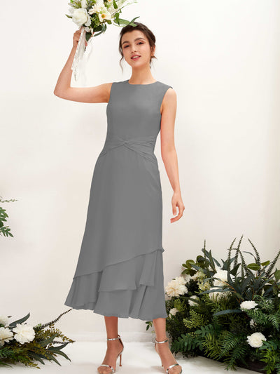 Carlyna Raina Mermaid Steel Gray Bridesmaid Dress Midi Sleeveless Round Neck Dress #color_steel-gray