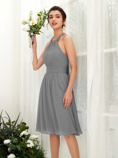 Carlyna Yvonne A-Line Steel Gray Bridesmaid Dress Knee-Length Sleeveless Round Neck Dress #color_steel-gray