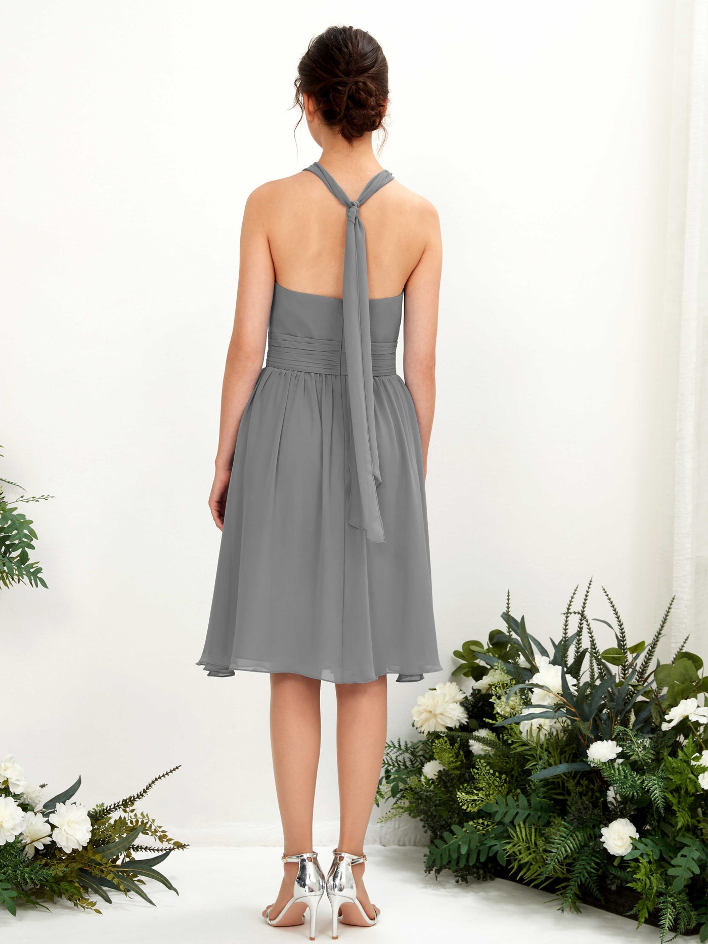 Halter Strapless Chiffon Bridesmaid Dress - Steel Gray (81222620)#color_steel-gray