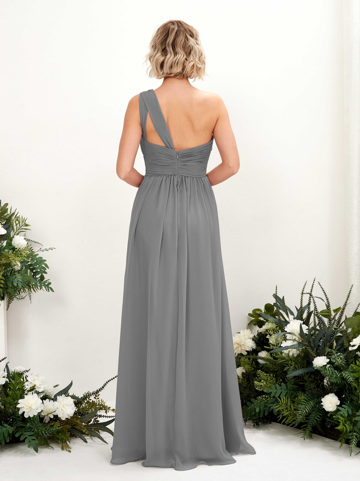 One Shoulder Sleeveless Chiffon Bridesmaid Dress - Steel Gray (81225020)#color_steel-gray