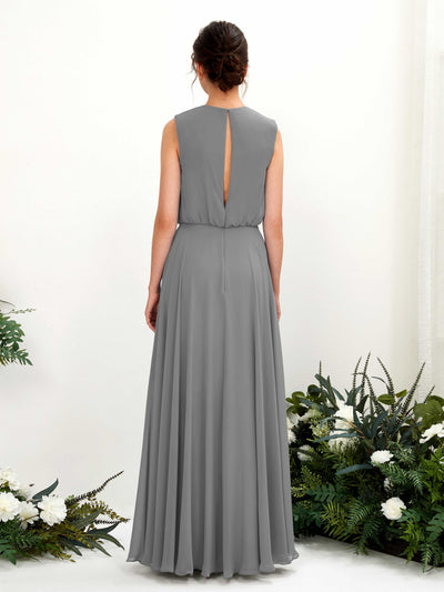Carlyna Alma A-Line Steel Gray Bridesmaid Dress Maxi Sleeveless Round Neck Dress Back View #color_steel-gray