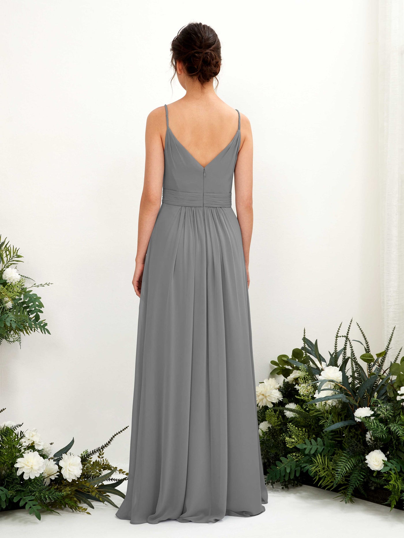Spaghetti-straps V-neck Sleeveless Bridesmaid Dress - Steel Gray (81223920)#color_steel-gray