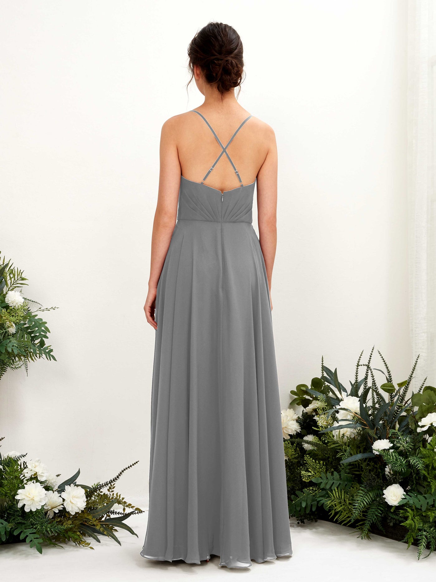 Spaghetti-straps V-neck Sleeveless Bridesmaid Dress - Steel Gray (81224220)#color_steel-gray