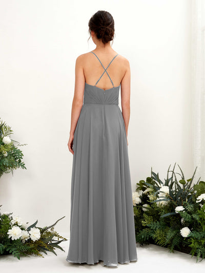 Carlyna Naura A-Line Steel Gray Bridesmaid Dress Maxi Sleeveless V-Neck Dress #color_steel-gray
