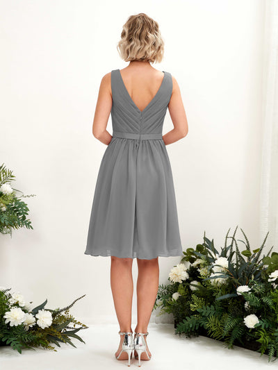 Carlyna Natasha A-Line Steel Gray Bridesmaid Dress Knee-Length Sleeveless V-Neck Dress #color_steel-gray