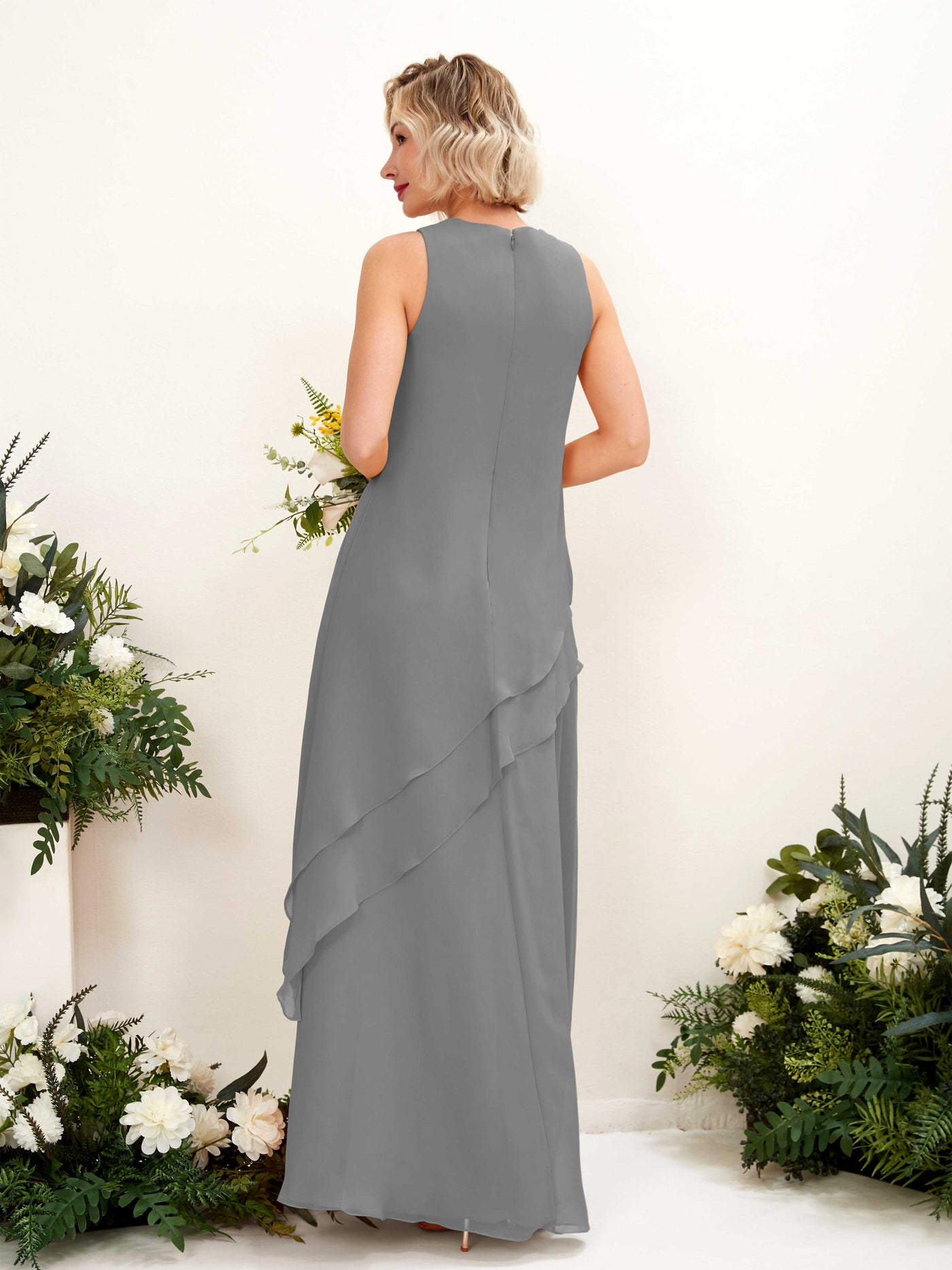 Round Sleeveless Chiffon Bridesmaid Dress - Steel Gray (81222320)#color_steel-gray