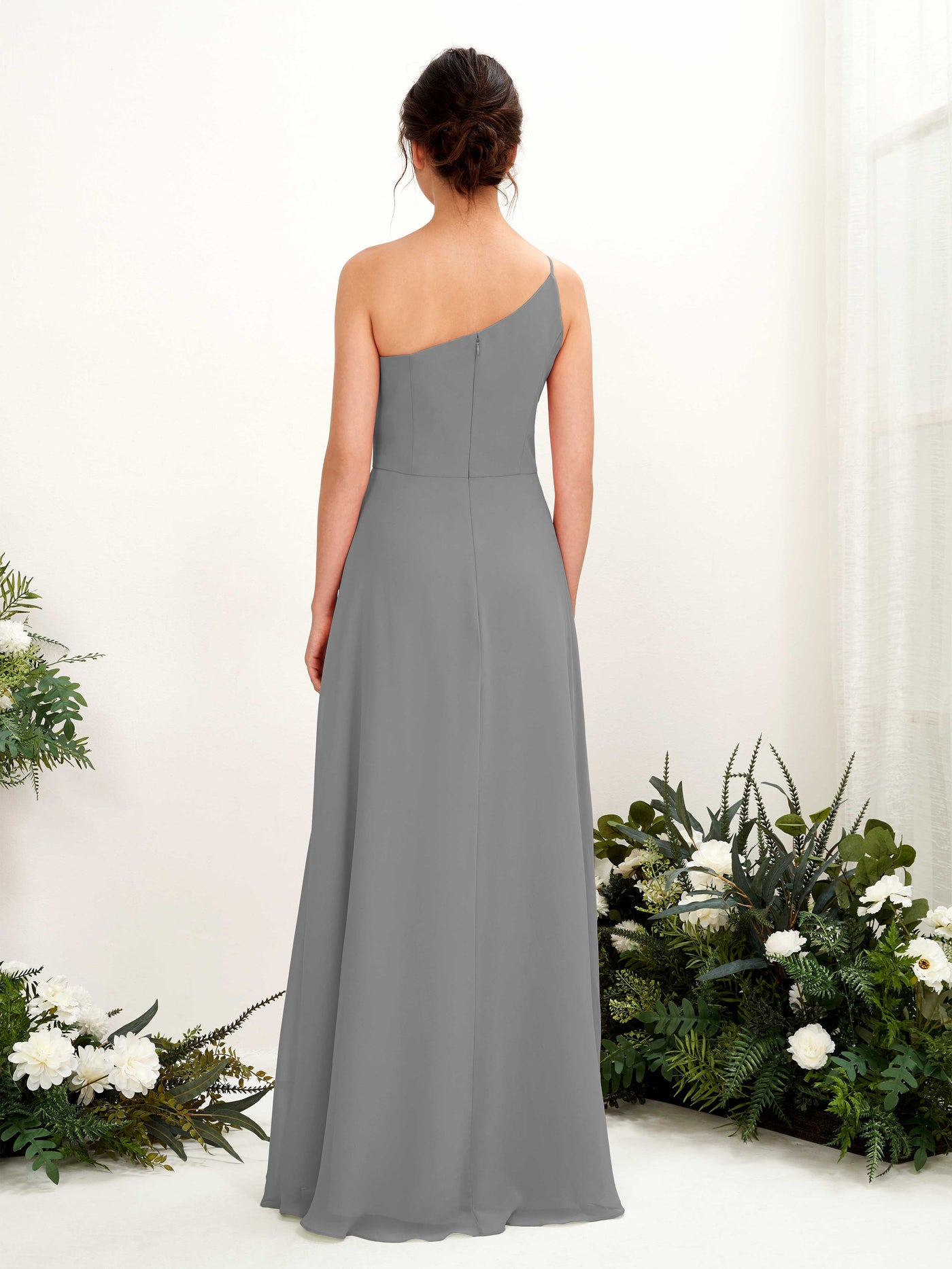 One Shoulder Sleeveless Chiffon Bridesmaid Dress - Steel Gray (81225720)#color_steel-gray