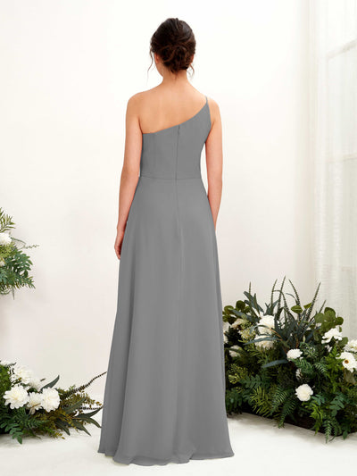 Carlyna Crystal A-Line Steel Gray Bridesmaid Dress Maxi Sleeveless One Shoulder Dress Back View #color_steel-gray