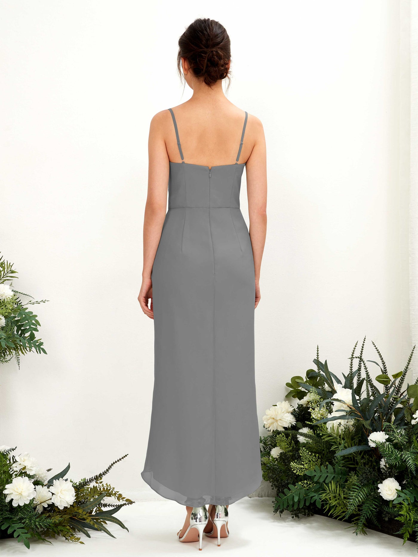 Spaghetti-straps V-neck Sleeveless Chiffon Bridesmaid Dress - Steel Gray (81221320)#color_steel-gray