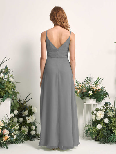 Carlyna Hannah A-Line Steel Gray Bridesmaid Dress Maxi Sleeveless Sweetheart Dress Back View #color_steel-gray