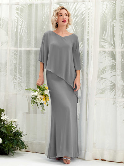 Carlyna Violaine A-Line Steel Gray Bridesmaid Dress Maxi Three Quarter Sleeve V-Neck Dress #color_steel-gray