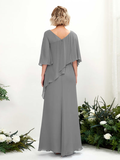 Carlyna Violaine A-Line Steel Gray Bridesmaid Dress Maxi Three Quarter Sleeve V-Neck Dress #color_steel-gray